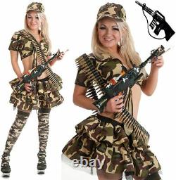 Adult Sexy Ladies Army Outfit Set Fancy Dress Soldier Military Uniform Women's