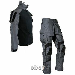 Combat Long Sleeve Shirt & Pants Trouses Knee Pads Set Tactical Military Uniform