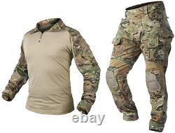 IDOGEAR Men G3 Assault Combat Uniform Set with Knee Pads Multicam Camouflage Tac