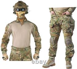 IDOGEAR Men G3 Assault Combat Uniform Set with Knee Pads Multicam Camouflage Tac