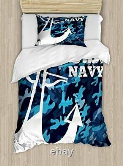 Lunarable US Navy Duvet Cover Set Uniform Design with Camouflage Style Blue T