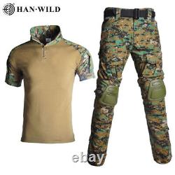 Men Army Hunting Clothes Ripstop Military Combat Shirt + Cargo Pants Knee Pad