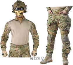 Men G3 Assault Combat Uniform Set with Knee Pads Multicam Camouflage Tactical Ai