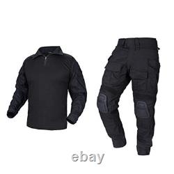 Men G3 Combat Uniforms Set with Knee & Elbow Pads Camouflage Medium Black