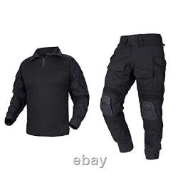 Men G3 Combat Uniforms Set with Knee & Elbow Pads Camouflage Medium Black