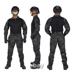 Men G3 Combat Uniforms Set with Knee & Elbow Pads Large Multi-camo Black