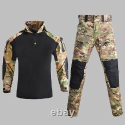 Men's Tactical Special Forces Camouflage T-Shirt Pants Sets BDU Military Uniform