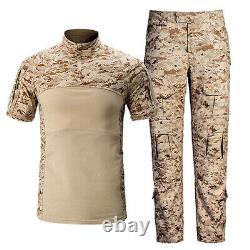 Mens Military Tactical Uniforms Set Hunting Workout Camouflage T-shirts & Pants