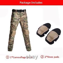 Military Uniform Tactical Suits Shirt Outfit Army Tops Camo Hunting Pants +Pads