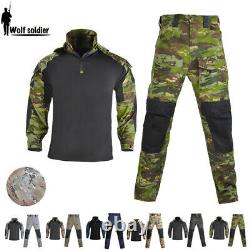 New Mens Tactical Camouflage Army Military Combat T-shirt Pants Set SWAT Uniform