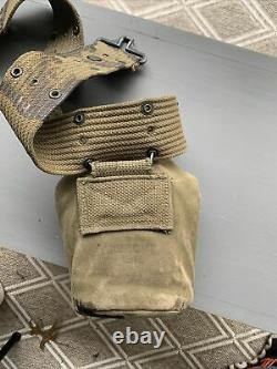Original Camouflaged WW2 M36 Pistol Belt And Canteen Set, Airborne USMC