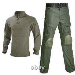 Outdoor Military Uniform Tactical Combat Shirt Tops Camouflage Suit Pants+ Pads