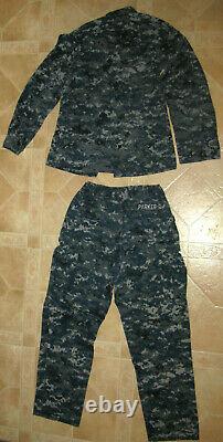 Set US NAVY Blue Digital CAMO Military Uniform Jacket Pants Men's Sz Sm. Long 33