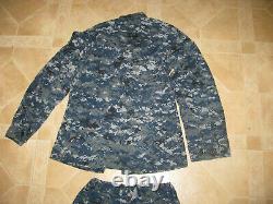 Set US NAVY Blue Digital CAMO Military Uniform Jacket Pants Men's Sz Sm. Long 33