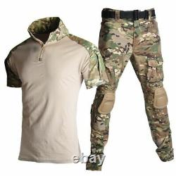 Short Sleeve Camouflage High Neck Military Shirt Cargo Pants With Knee Pad Style