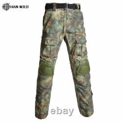 T-Shirt AND Pants Set Camouflage Suit Hiking Trousers Non Slip Silicone Elbow XL