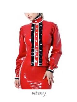 Uniform Latex Rubber Red Skirt Cosplay Ruffle Shirt Cosplay Set 0.4mm S-XXL