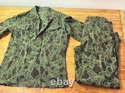 Vintage Usmc Korean War Frogskin Duck Camo Jacket Pants Set Army