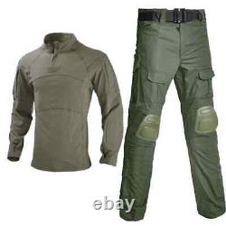 Chemise de combat tactique militaire en uniforme extérieur, hauts et pantalons de camouflage + Protections