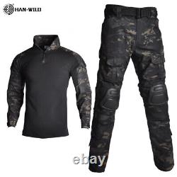 Costume militaire de camouflage pour hommes, chemise de combat coupe-vent + pantalon cargo