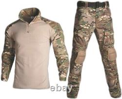 Costume militaire tactique pour homme avec chemise de combat, pantalon et genouillères camo