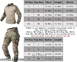 Costume militaire tactique pour homme avec chemise de combat, pantalon et genouillères camo