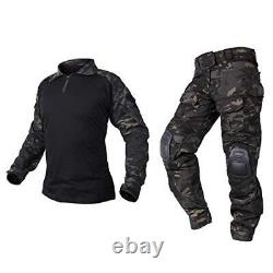 Ensemble de uniformes de combat pour hommes G3 avec genouillères et coudières, grand, camouflage noir multi-usage