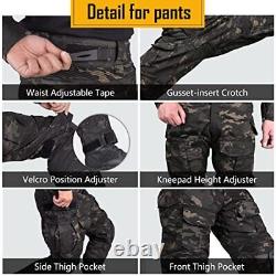 Ensemble de uniformes de combat pour hommes G3 avec genouillères et coudières, grand, camouflage noir multi-usage