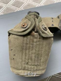 Original Camouflaged Ww2 M36 Pistol Belt And Canteen Set, Airborne Usmc