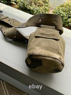 Original Camouflaged Ww2 M36 Pistol Belt And Canteen Set, Airborne Usmc