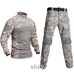 Pantalon Tactique Uniforme Militaire + Protections Tenue de Camouflage de l'Armée Chemise de Combat Ensemble de Cargo