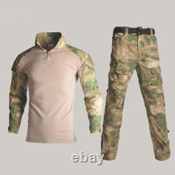 Tenue de camouflage tactique militaire pour homme avec chemise, veste et pantalon.