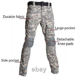 Uniforme militaire Costume tactique Chemise Tenue Tops de l'armée Pantalons de chasse camouflage +Pads
