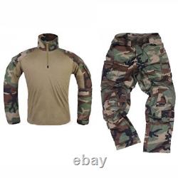 Uniformes tactiques pour hommes, ensembles militaires camouflage, tenue de combat pantalon cargo et chemise.