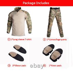 Vêtements militaires - Ensemble de combinaisons de camouflage pour hommes, comprenant une chemise, un pantalon cargo et des genouillères.