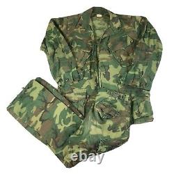 Vtg Us Army Vietnam 1968 Popeline Tropical Camouflage Veste Et Pantalon Set Petit